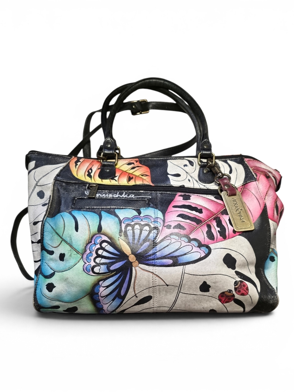 Anuschka Hand-Painted Butterfly Satchel Bag - Multicolor